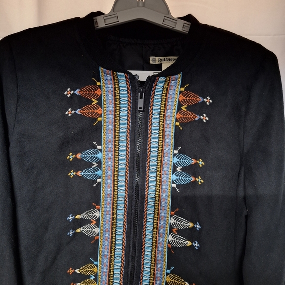 Ruff Hewn Black Boho Jacket with Embroidered Accents - Picture 2 of 8